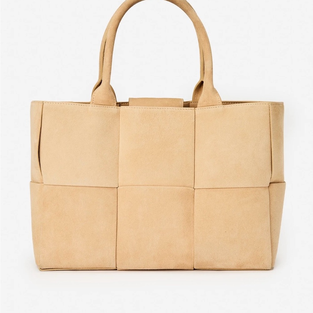 J. McLaughlin Tan Suede Woven Tote